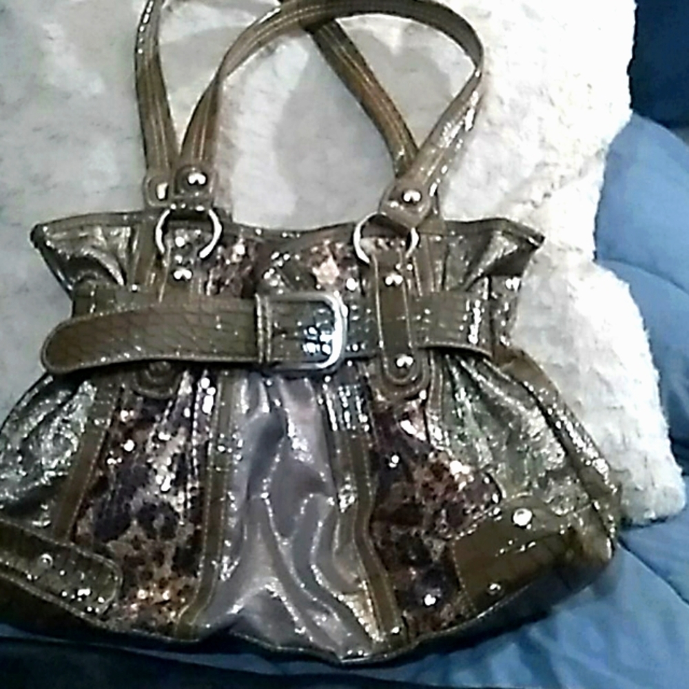women's clinic shoulder bag,gold color,sparkles